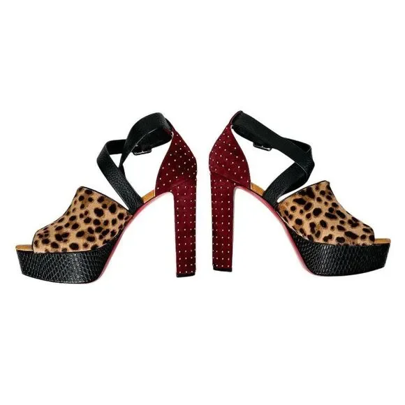 Christian Louboutin Bingirl Plume Leopard Platform Studded Sandal Heel 130 EU 39 - Picture 6 of 11